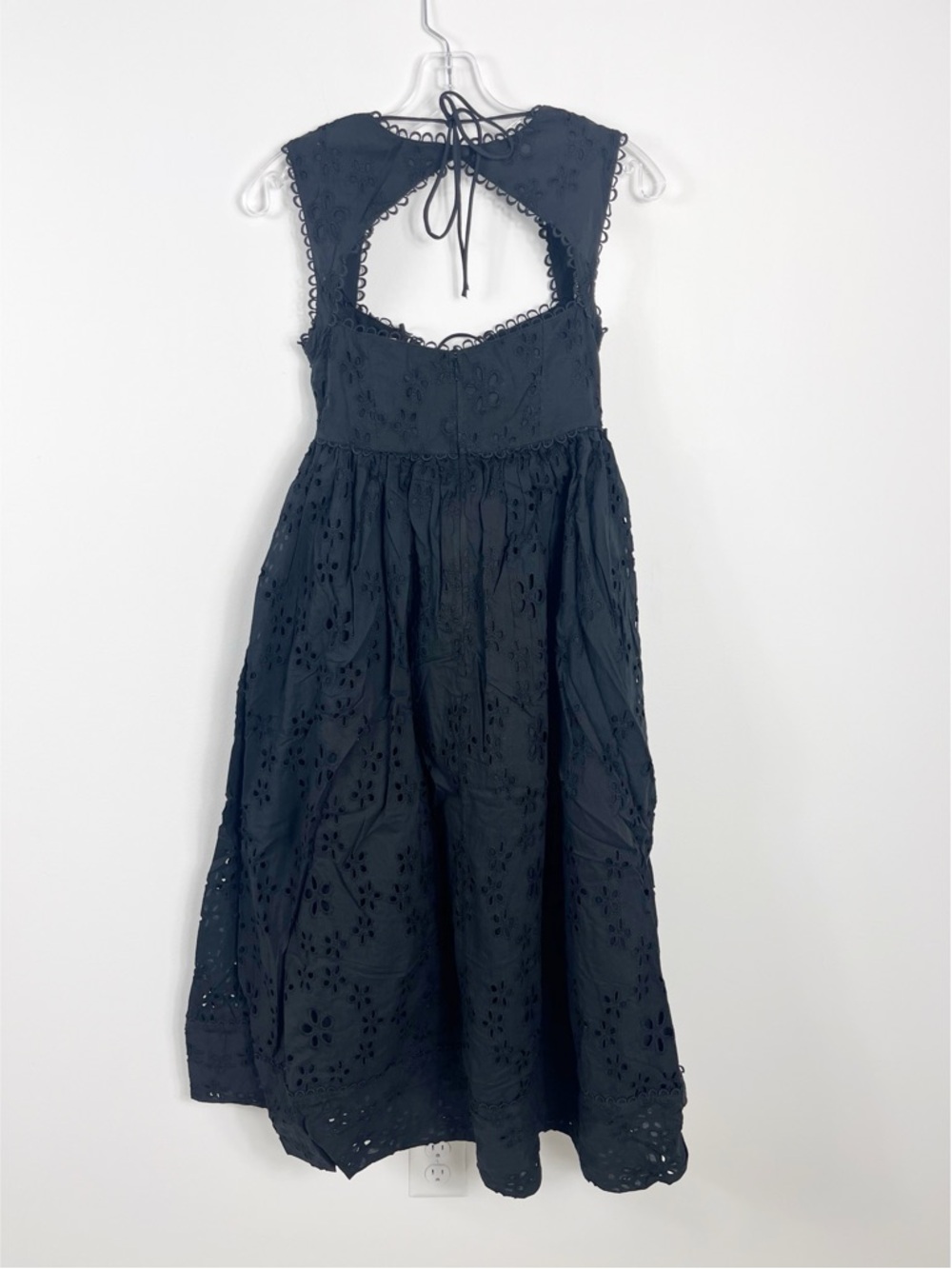 For Love And Lemons Nicola Eyelet Lace Up Midi Dress Size XS NWT Solid Black - Picture 8 of 10